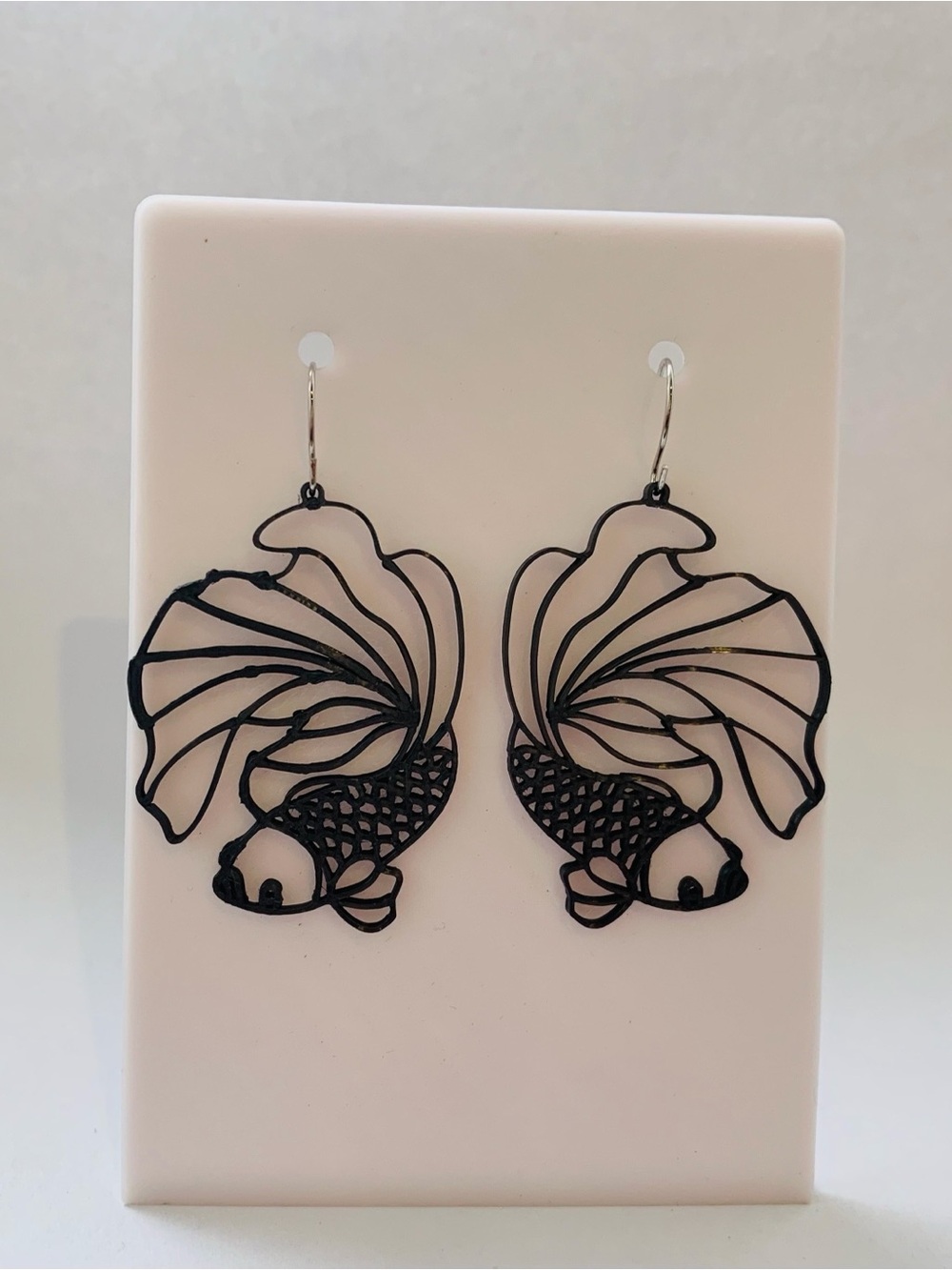 Black Filigree Koi Fish Dangle Earrings - Picture 2 of 2